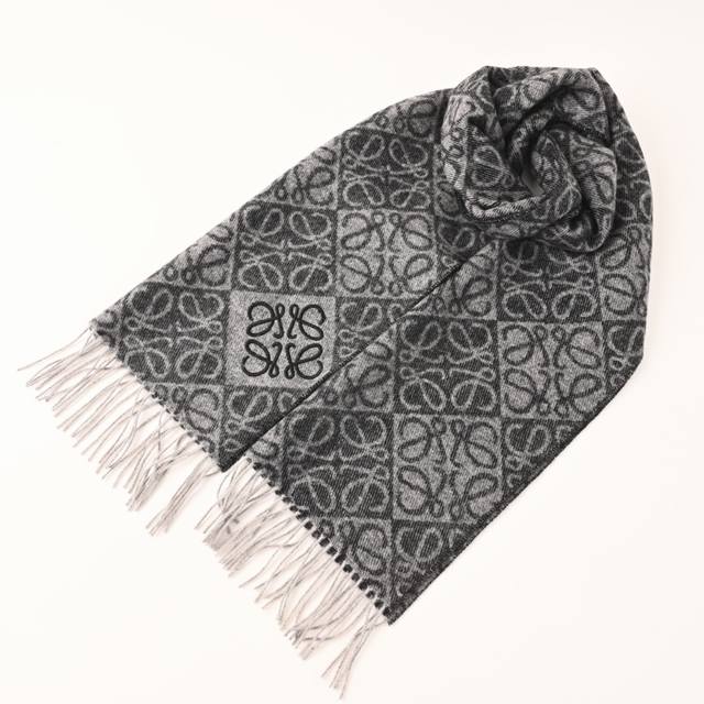 Loewe Anagram Jacquard Double-Sided Wool and Cashmere Tassel Long Scarf (Ddd). H