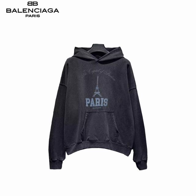 Balenciaga Eiffel Tower Print Washed Hoodie (Ddd) is made of 26-count combed cot