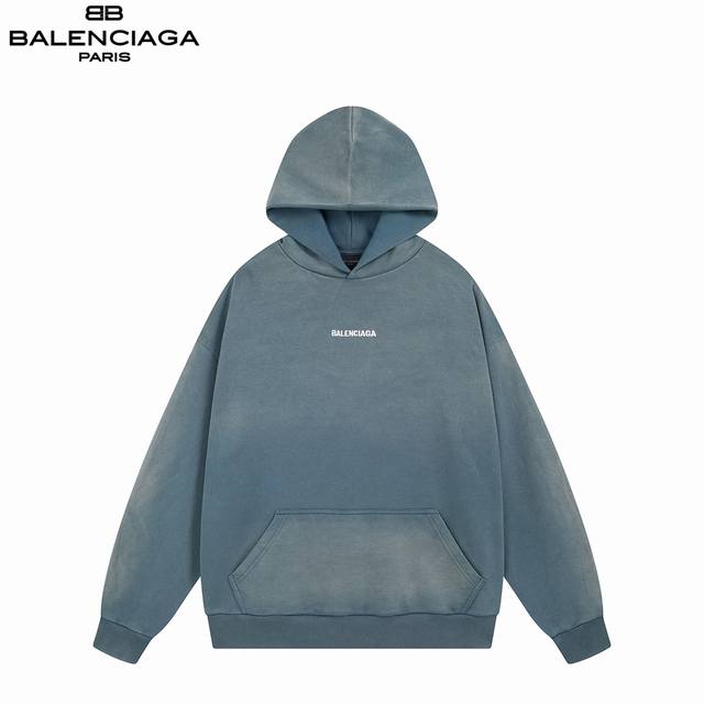 Balenciaga 25Fw Tie-Dye Distressed Hooded Sweatshirt with Embroidered Front and