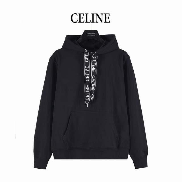 Celine Logo Webbing Hooded Sweatshirt. French luxury fashion brand Celine uphold