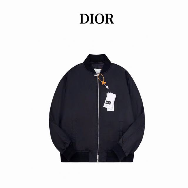 Dior embroidered silver logo on the back, cotton-padded bomber jacket. Made with