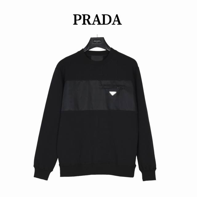 Prada Crew Neck Sweatshirt with Zipper detailing. Prada's crew neck zip-up sweat