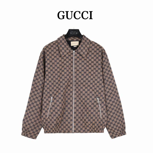 Gucci New All-Over Print Interlocking Stand Collar Long-Sleeve Jacket Custom Cla