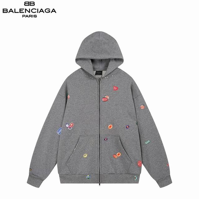 Balenciaga 25Fw Fruit Embossed Hooded Sweatshirt. Made of 100% cotton, custom-wo