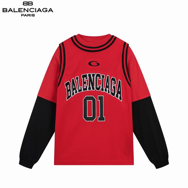 Balenciaga 25Fw Basketball Jersey Patchwork Sweatshirt Faux 3-Piece Set Embroide