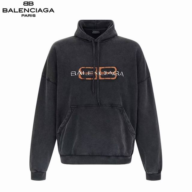 Balenciaga 25Fw Two-tone Blurred Print Washed Distressed Hoodie. New Parisian lo