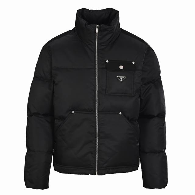 Prada Prd Nylon Logo Flap Pocket Stand Collar Down Jacket Ddd. Made with eco-fri
