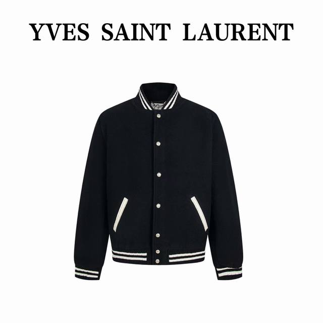 Saint Laurent Genuine Leather Baseball Jacket with Back Label. A premium basebal