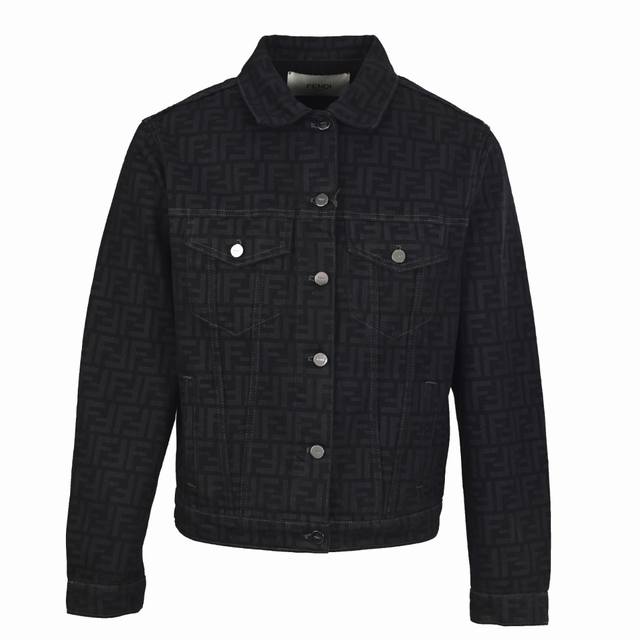 Fendi Fd All-over Print Ff Denim Jacket Set Custom Elegant Black Dense Woven Den