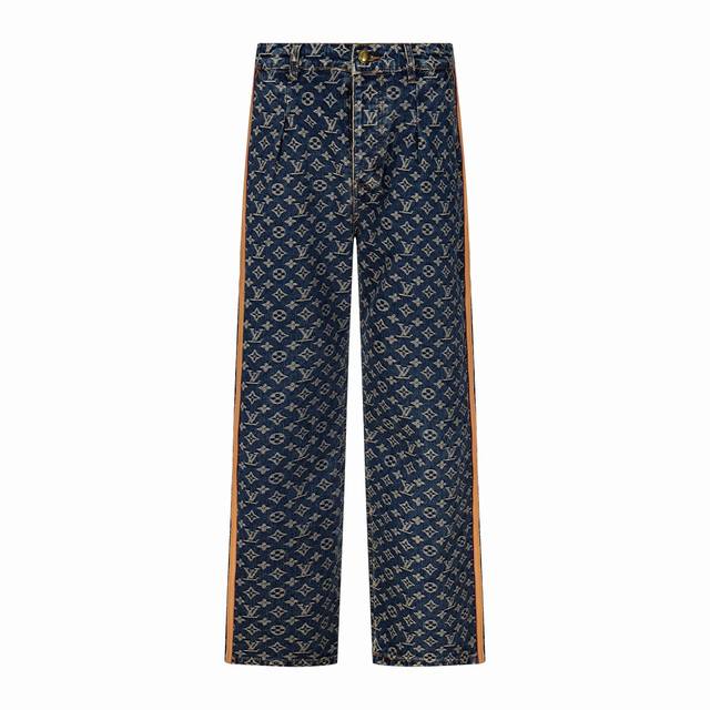 Louis Vuitton 25Ss Jacquard Jeans with Side Leather Stripes. Unisex style. The w