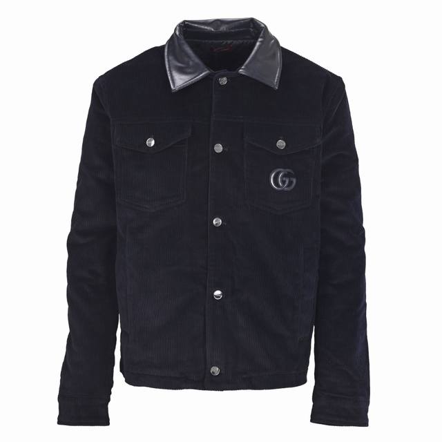 Gucci Corduroy Jacket with Embroidered Leather Collar (Ddd) Made of imported cor
