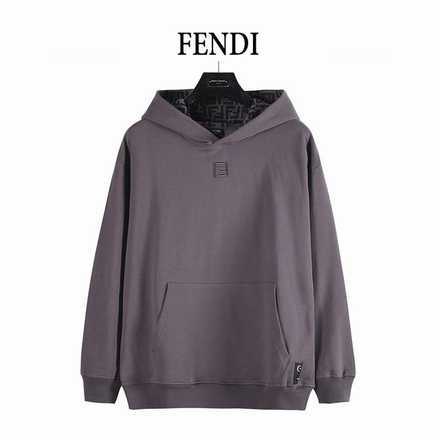 Fendi 25Fw Hooded Sweatshirt with Ff Embroidered Neckline and All-over Print Lin