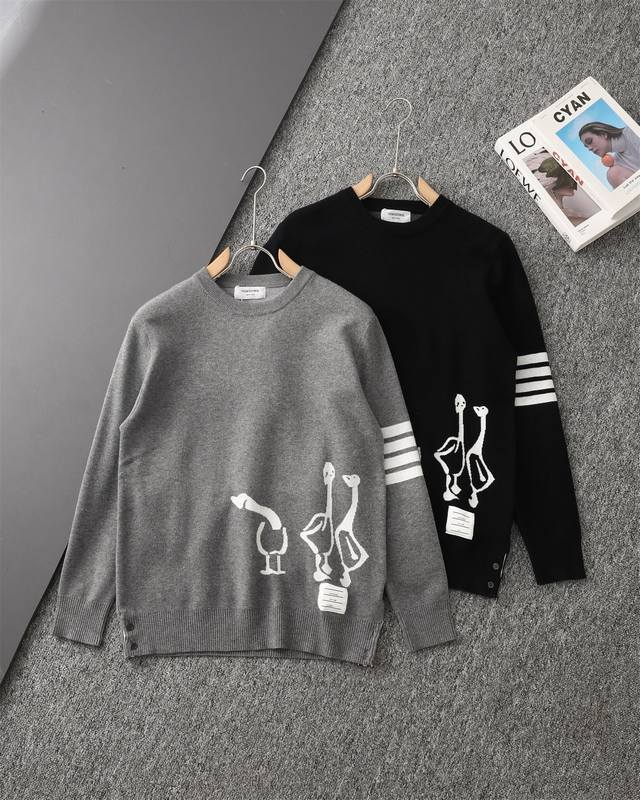 Authentic Thom Browne Four-Stripe Goose Embroidery Crew Neck Sweater! Same style