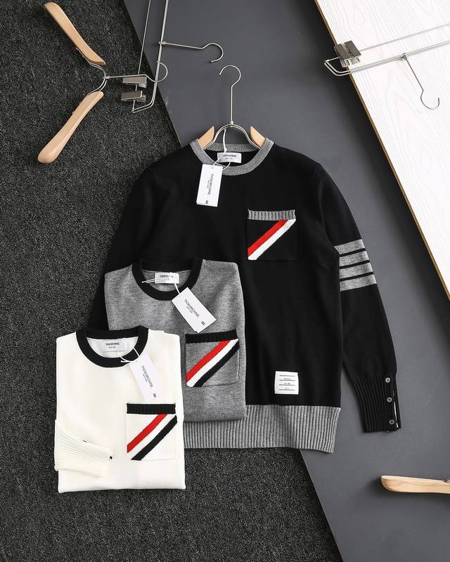 Authentic Thom Browne Tb Pocket Crew Neck Sweater, sold simultaneously with offi