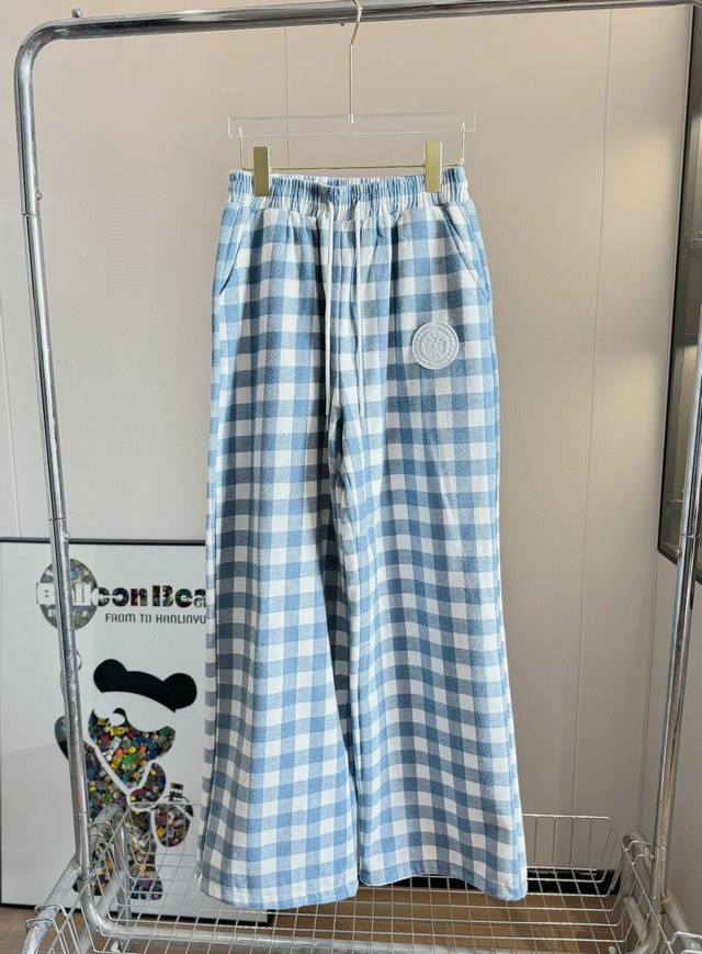 Price: Product Name: * Goose Blue Plaid Casual Wide-Leg Pants Size: ML Color: Bl