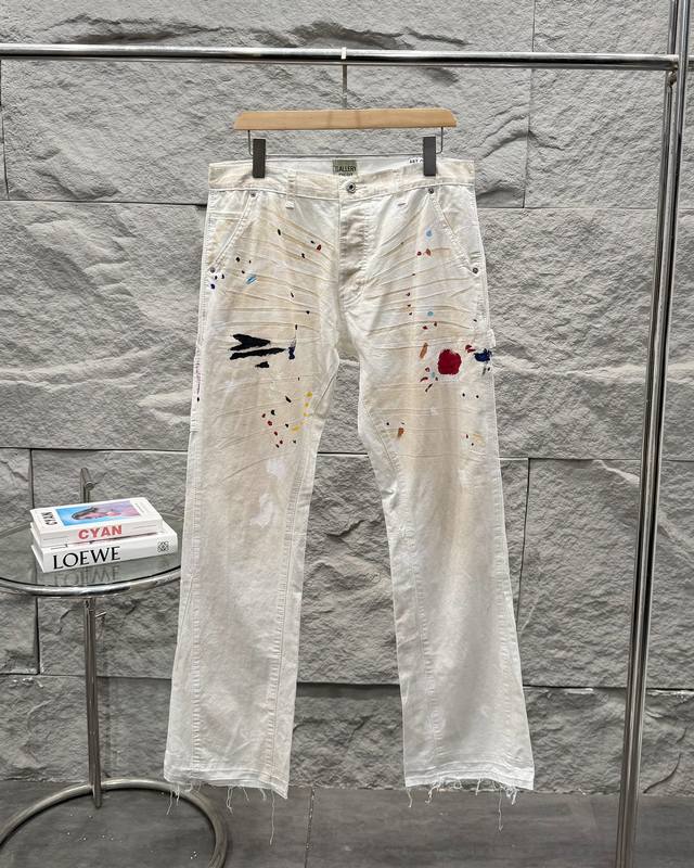 Gallery Dept. White Splatter Paint Flared Jeans Vintage Distressed Muddy Dye Sli