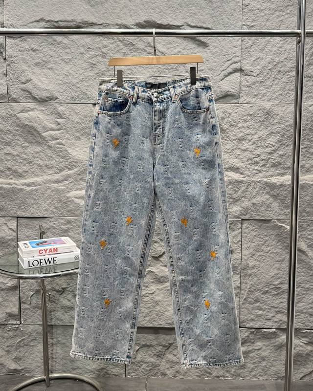 Amexnocap monogram lightning bolt denim high-ounce heavy-duty washed vintage den