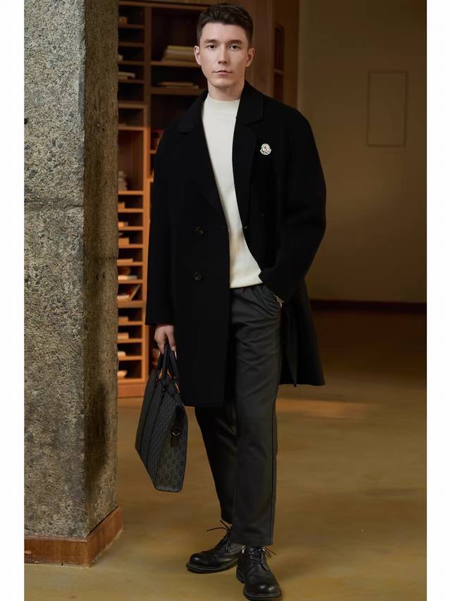 Moncler 2025 Winter Hand-stitched Mid-Length Double-Faced Wool Coat! Features a