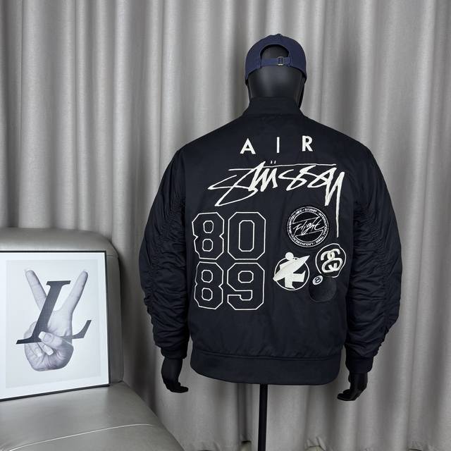 Exclusive Premium Stussy x Nike Reversible Quilted Flight Jacket with Embroidere