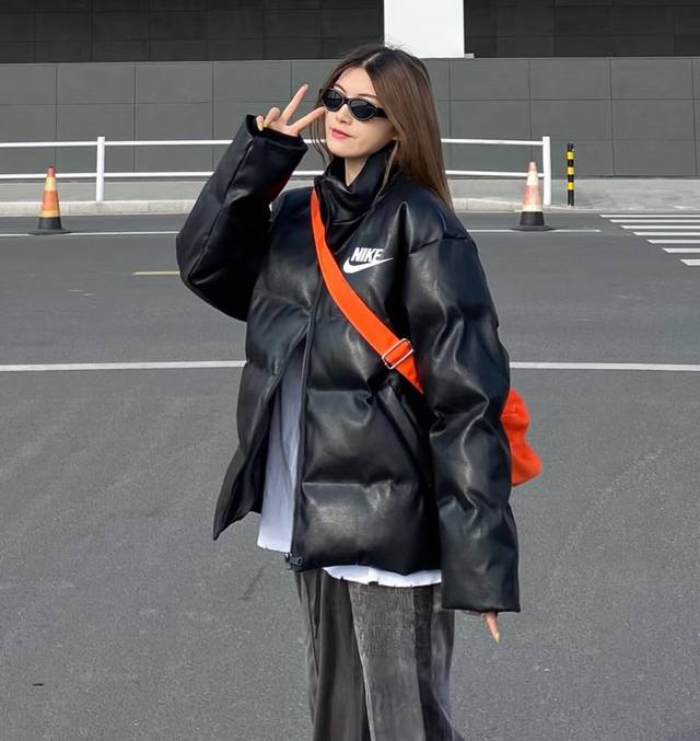 Nike Winter Leather Jacket, Leather Coat, Leather Cotton-padded Coat High-end Le