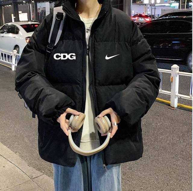 Nike X Cdg Collaboration Kawaguchi Loose Down Cotton Jacket, Stand Collar, Bread