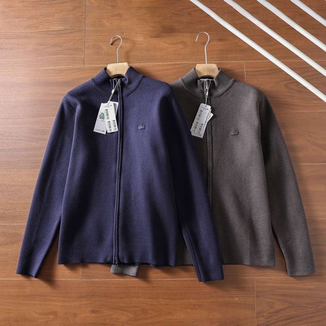 High-quality, thickened Lacoste men's casual stand-up collar zip-up cardigan, wo
