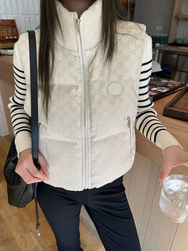 Gucci* Vest Down Jacket, Double G Jacquard Fabric, Filled with Duck Down, Small