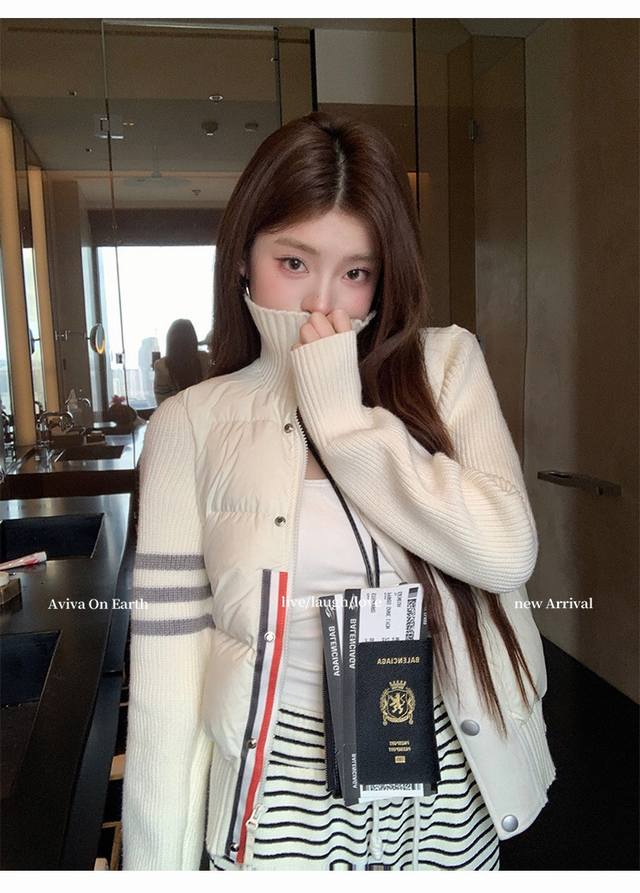 High-end down jacket version Tb Faux two-piece knitted patchwork down jacket Sho