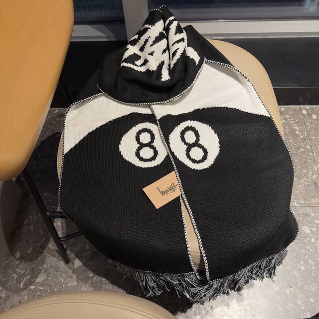 Stussy Black 8 Trendy Wool Scarf, high quality and high weight. Besides being wa
