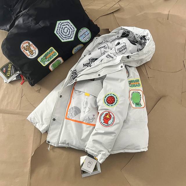 The North Face X Brain Dead Collaboration Printrd Nuptse Jaclet Multi-logo Embro