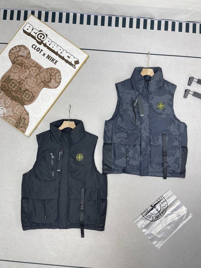 Stone Island Winter New Medal Pocket Tactical Down Cotton Vest Outdoor Functiona