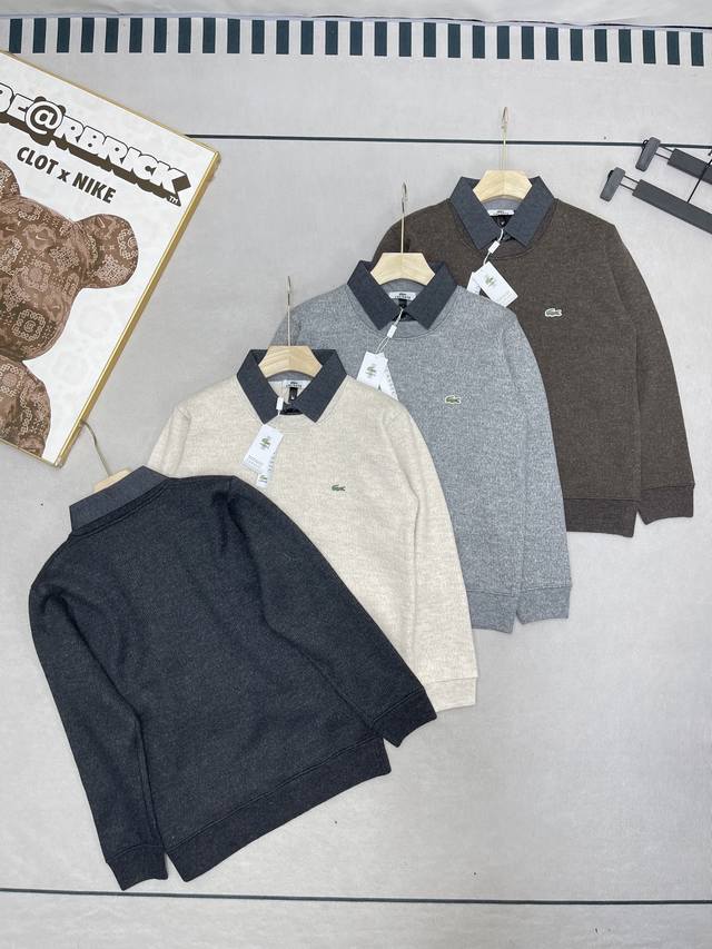 Lacoste Men's 25S Winter New Fleece-Lined Faux Two-Piece Shirt Collar Solid Colo