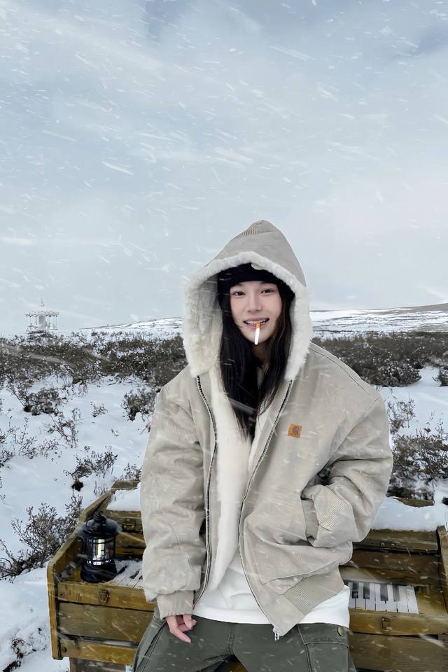 Carhartt Winter Faux Mink Fur Marble Mountain Carving Hooded Cotton Jacket Carha