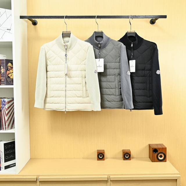 Moncler 2025 Autumn/Winter New Unisex Knitted Patchwork Stand Collar Down Jacket