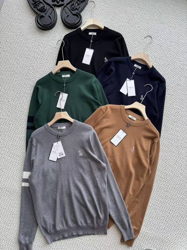 Recommended for stylish urban men: Hazzys men's wool sweater, casual long-sleeve