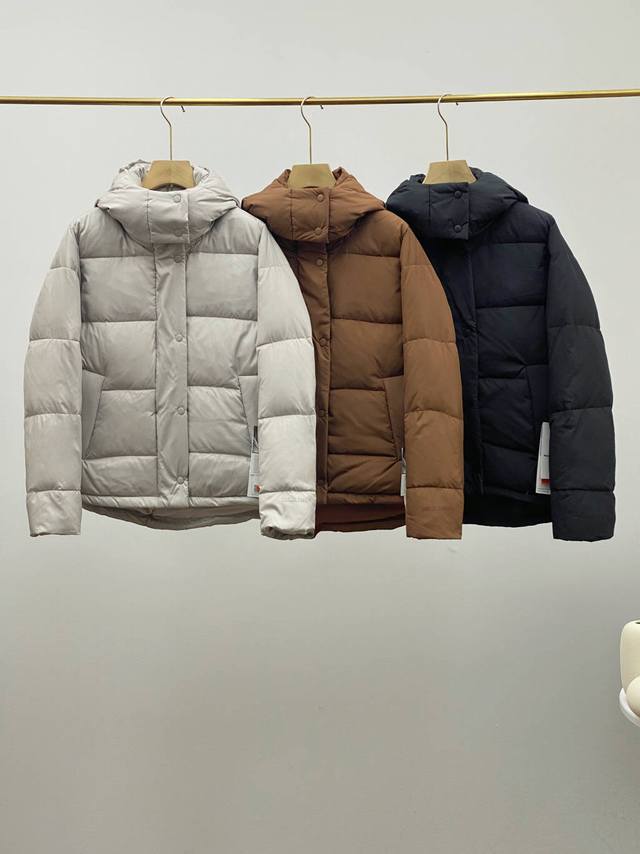 Lululemon Puff Down Jacket, Solid Color, Letter Logo, Windproof Five-Pack Hooded