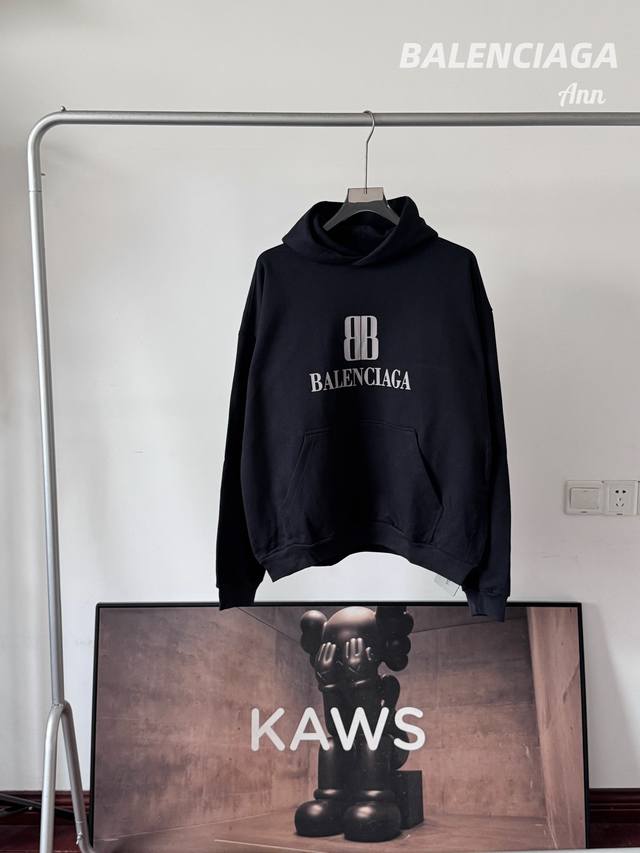 Balenciaga 25Ss Double B Slogan Grey Letter Print Hoodie Core Fabric: Original s