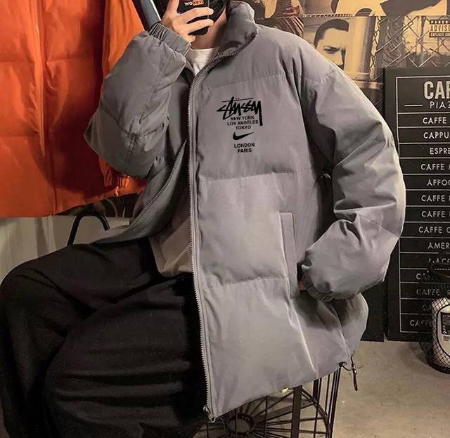 Stussy X Nike Collaboration: Nike Loose-fitting Down Cotton Jacket with Stand Co