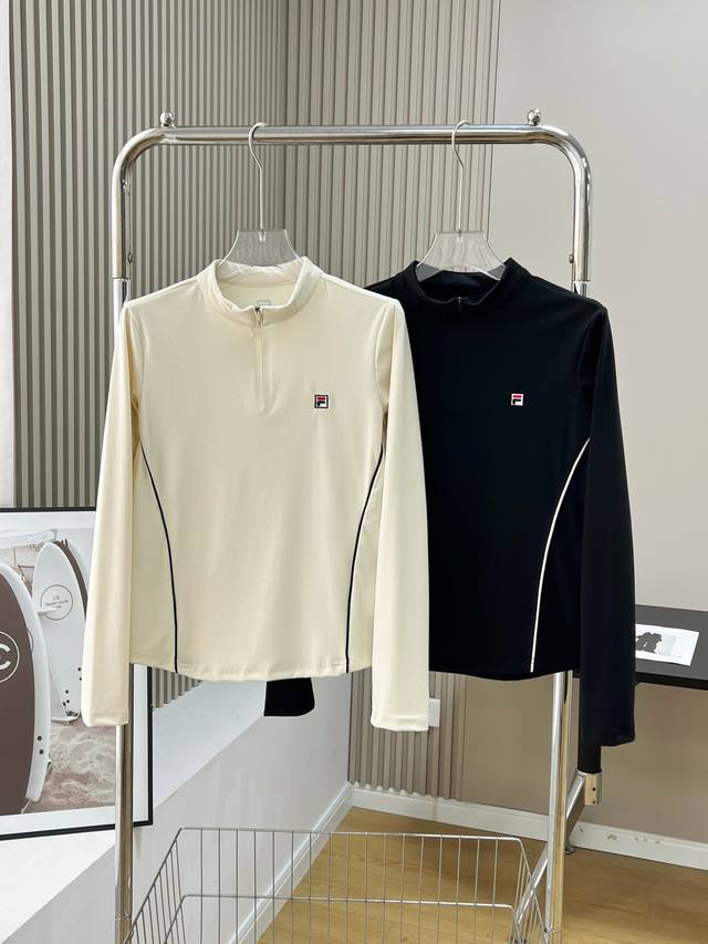 Fila Women's Long-Sleeve T-Shirt 2025 Autumn New Style Tennis Sports Half-Zip Ou