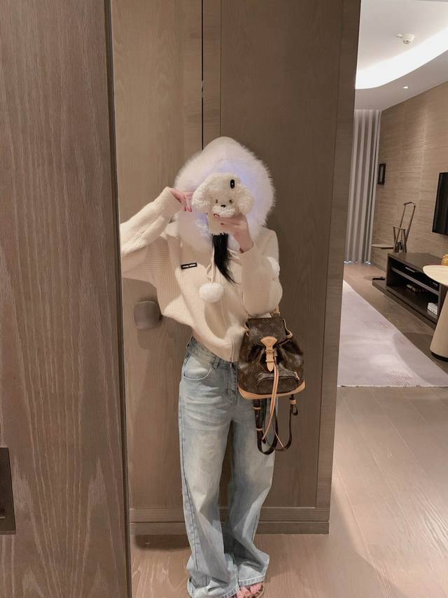 New Arrival! Miumiu 25. New Hooded Pom-Pom Cardigan Jacket. This season's best f