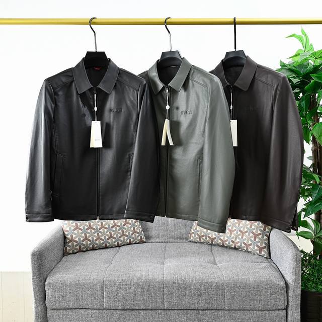 New Arrival, Order Number: 2008# Gucci 2025 Lapel Casual Leather Jacket/Business