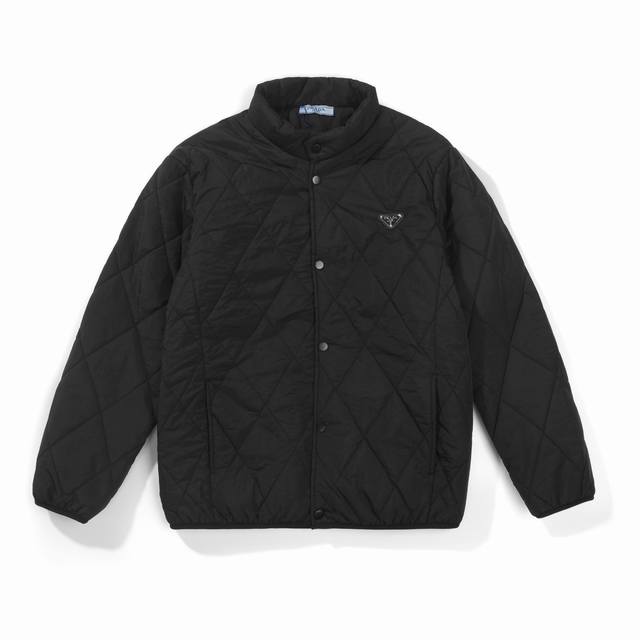 Prada classic triangle leather label lightweight diamond pattern cotton coat. Dr