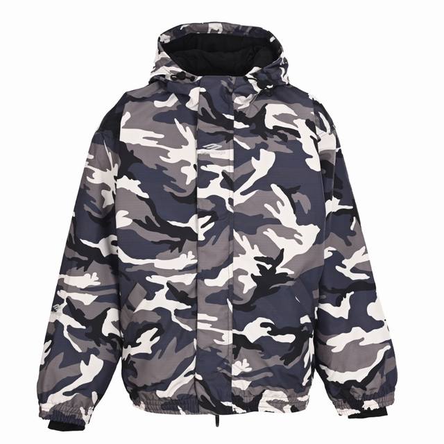 Balenciaga Blcg 3B Ski Quilted Windbreaker Camouflage Hooded Ski Jacket Custom-w