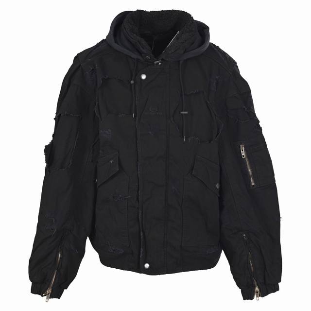 Balenciaga Blcg Bomber Ripped Hooded Cotton Jacket This jacket went through thre