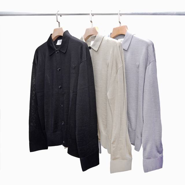 Ss New Unisex Ami Single-Breasted Solid Color Lapel Long-Sleeve Sweater, Thin St