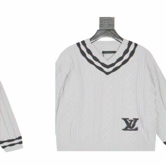 Louis Vuitton V-neck Preppy Jacquard Knit Sweater Brand Logo Design: The iconic