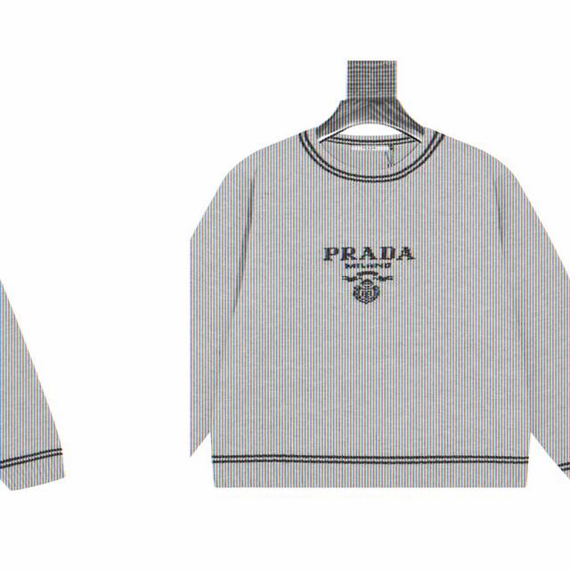 Prada Jacquard Logo Crew Neck Knit Sweater Brand Logo Design: The brand name "Pr