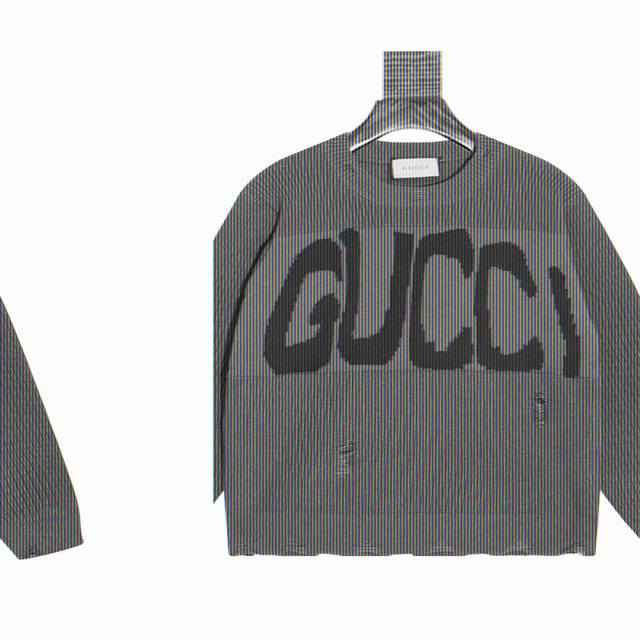 Gucci x Balenciaga Co-branded Crew Neck Knit Sweater with Distressed Design. Bra