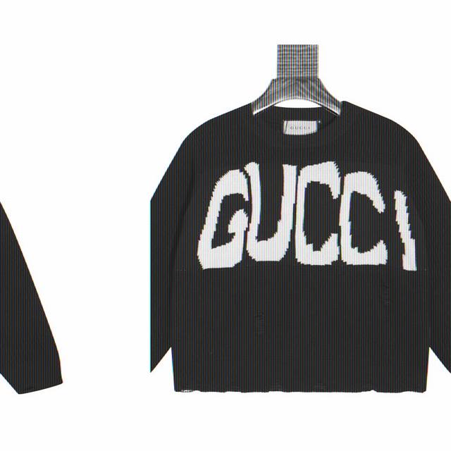 Gucci x Balenciaga Co-branded Crew Neck Knit Sweater with Distressed Design. Bra