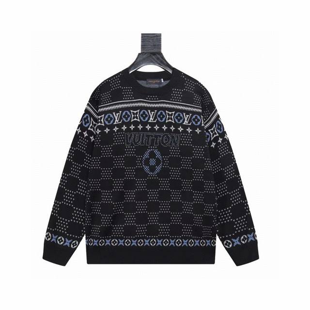 Louis Vuitton (LV), a retro jacquard knit crew neck pullover sweater from its Fa